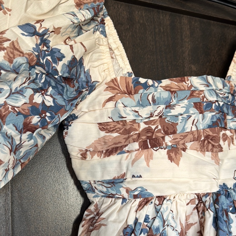 Abercrombie & Fitch Cream Floral Mini Dress with Blue & Brown Print - Picture 3 of 5